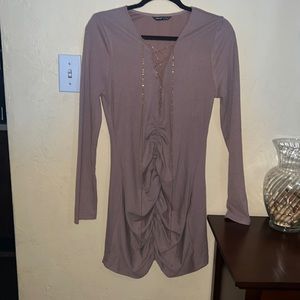 SHEIN Dusty Pink/Beige Front Ruched Body Con Dress Size L US 8/10